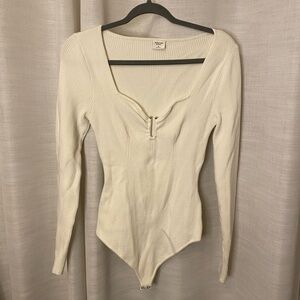 Abercrombie & Fitch Ribbed Cream Long Sleeve Bodysuit